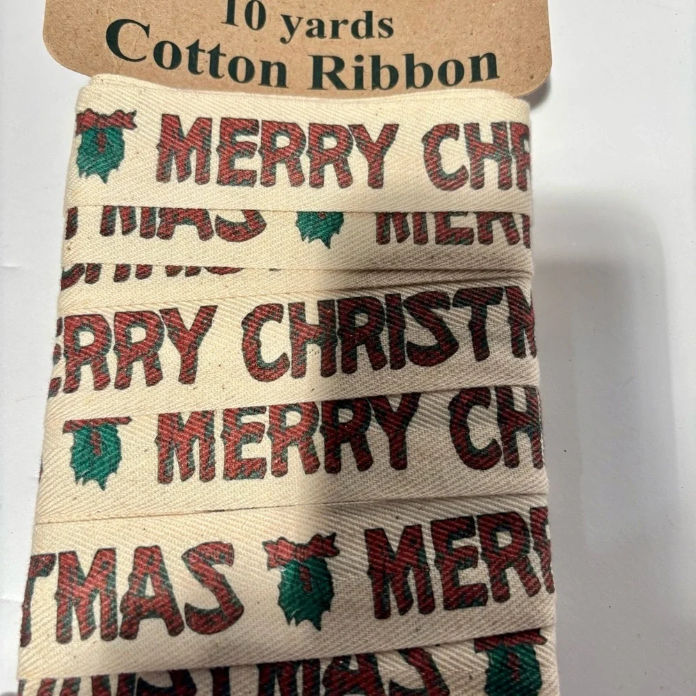 “Merry Christmas” Cotton Ribbon - Cream and Red 20 yards